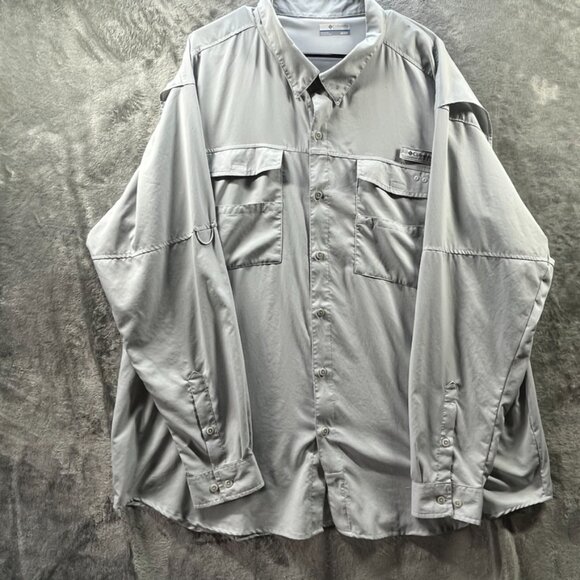 Columbia PFG Fishing Shirt Men Size 3X Gray Vented Omni-Shield Langara BC Salmon - Picture 11 of 11